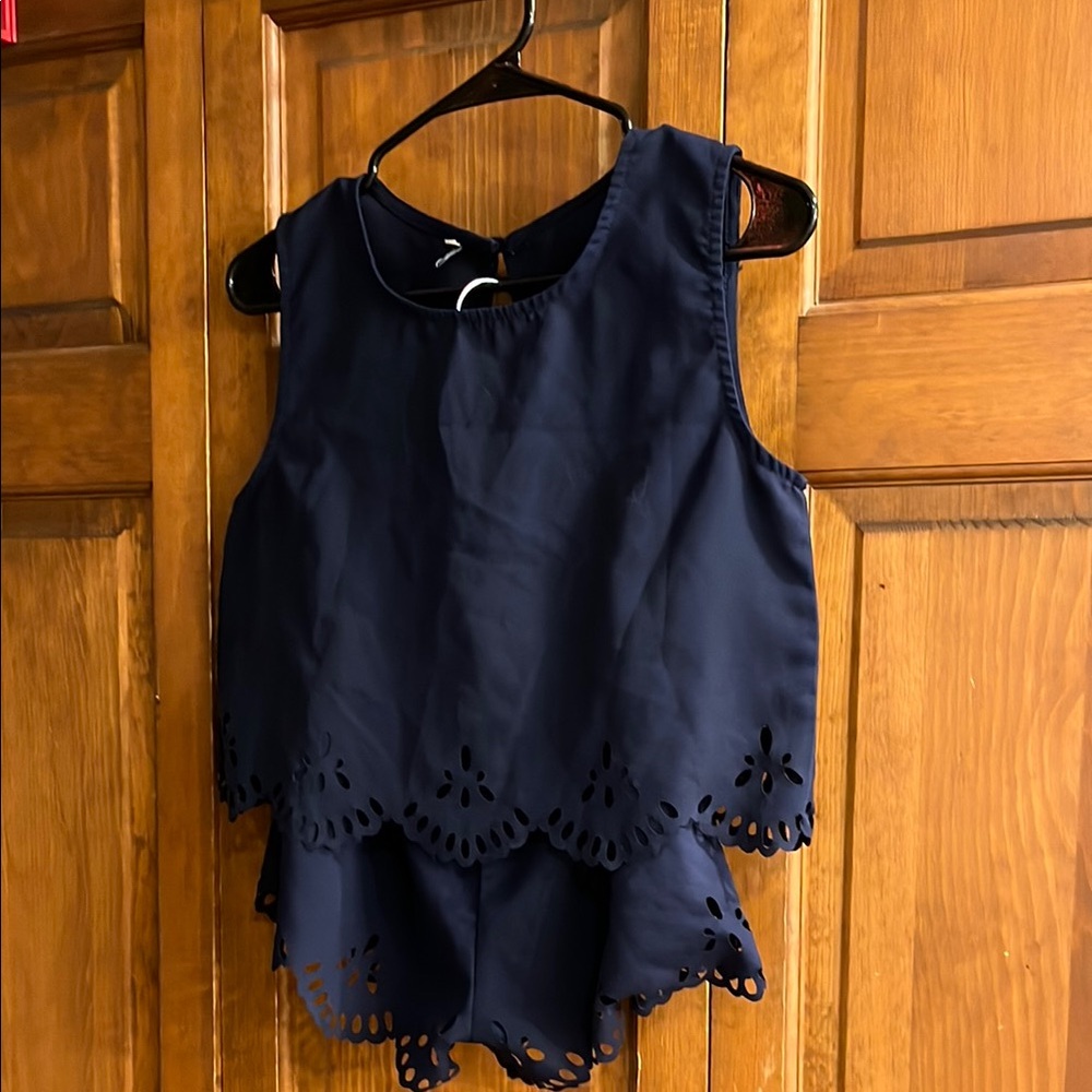 Zaful Blue Sleeveless Asymmetrical Blouse/Short set